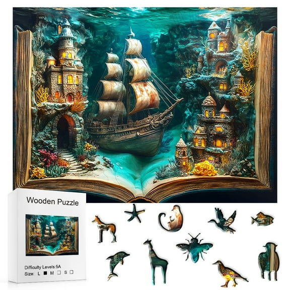 Wooden Puzzle Series - Adult and Children's Education Puzzle Games and Home Decoration Art - Underwater World, Castle Art, Etc