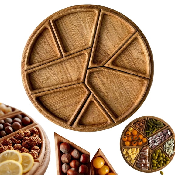 Wooden Puzzle Serving Tray, 8 Removable Compartments for Fruit Food, 9.8