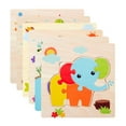 thumbnail image 1 of Wooden Puzzle Set 6 Pack Animal and Object Shapes - Fish Frog Bee Rocket Owl Elephant, Educational Locking Jigsaw for 1+ 2+ 3+ Years Old, 1 of 9
