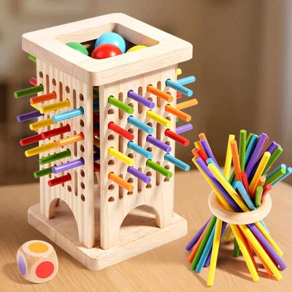 Wooden Puzzle Sorting Toys, Colorful Ball and Stick Pull Game 3.7 X 3.7 X 6.5 In, Hobby for Toddlers 1-3, Ideal 2 Year Old Birthday Gift for Boys and Girls