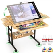 QDKGH Wooden Puzzle Table with Drawers for 1500 Piece Puzzles Adjustable Height Felt Surface Lockable Wheels 1 Pack 33.8x 25.55 Inch