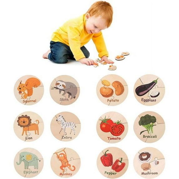 Wooden Puzzle for Toddlers 2-5 Wooden Jigsaw Animal Puzzles Preschool Early Educational Development Colorful Wooden Peg Puzzle Montessori Learning Toys Gift for Girls and Boys