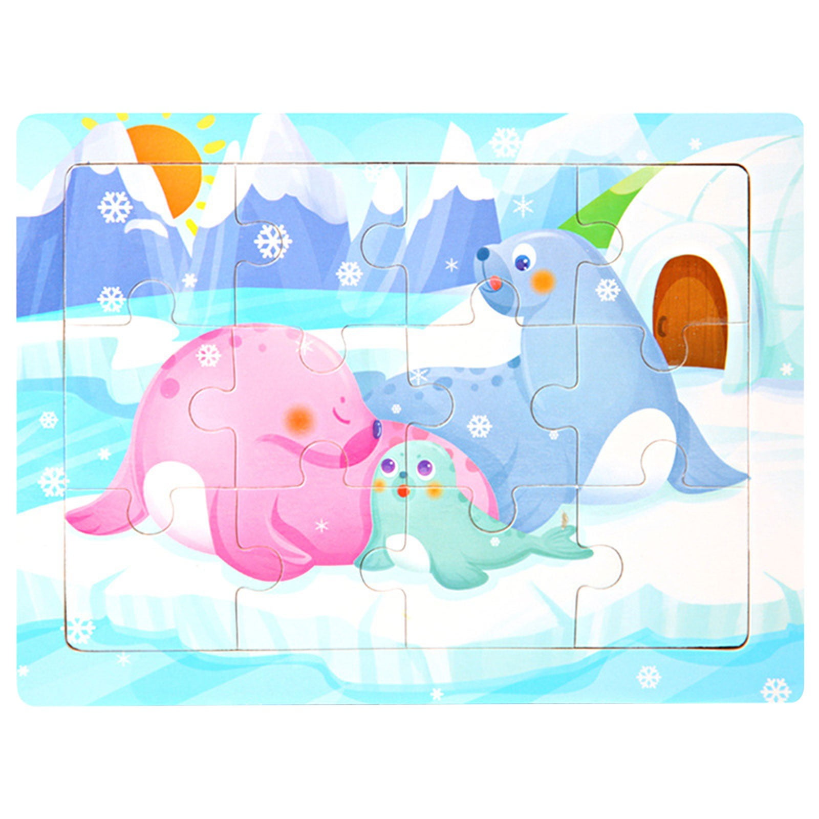 Wooden Puzzle Toy for Kids Ages 3-7 | 12-Piece Animals Pattern Blocks ...