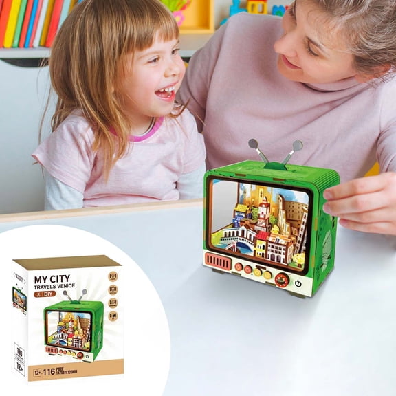 Wooden Puzzle Toy Light-Up, Usupdd Exquisite DIY Architectural Building Blocks, City Theme Educational Handmade Craft Gift for Home Decor