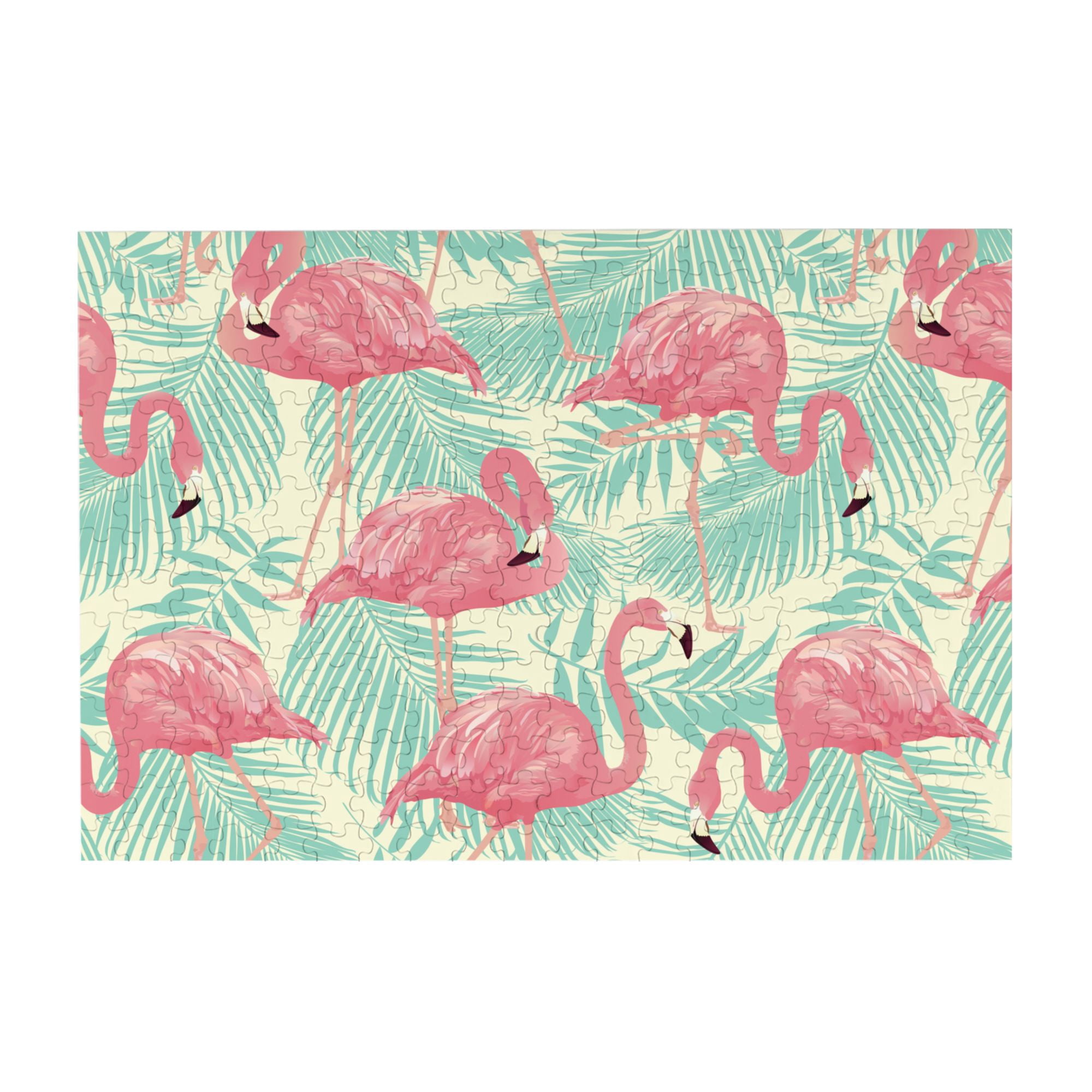 Wooden Puzzle Tropical Palm Banana Leaves Pink Flamingo 300-Slice ...