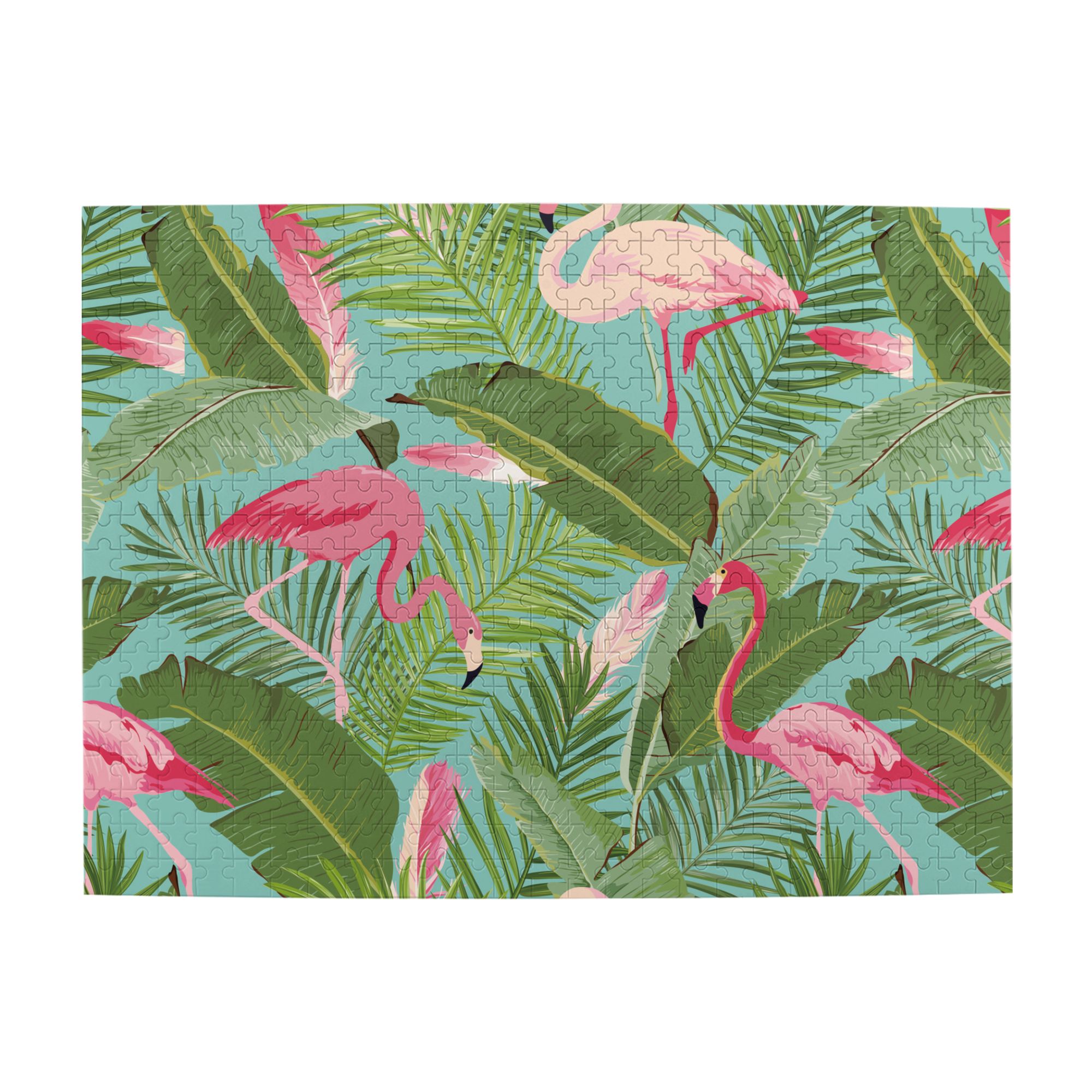 Wooden Puzzle Tropical Palm Tree Banana Leaves Pink Flamingo 500-Slice ...