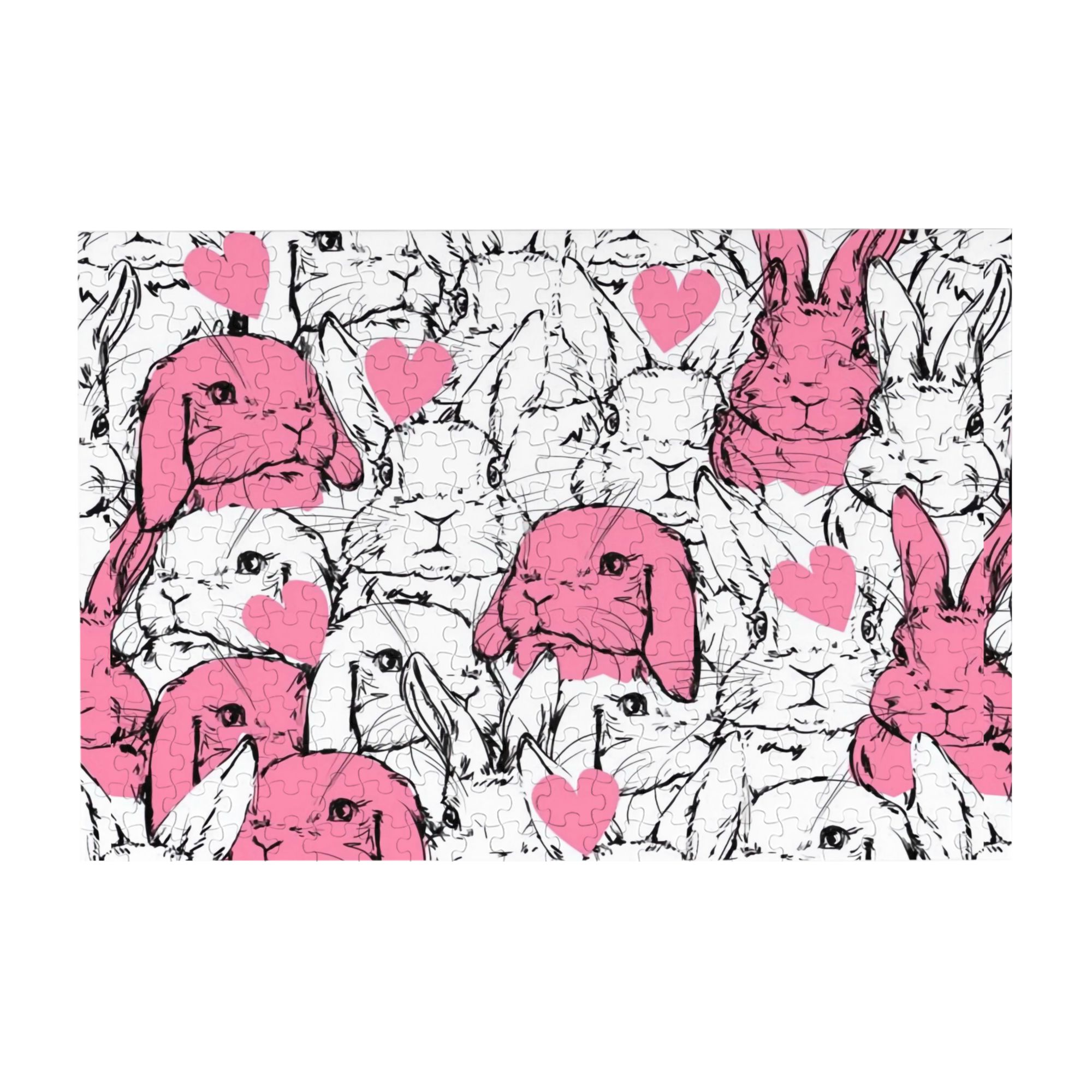 Wooden Puzzle Valentine's day vector rabbit with pink heart 500-Slice ...