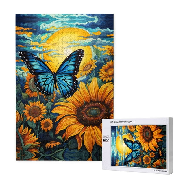 Wooden Puzzles for Adults 1000 Pieces - Colorful Cloud Butterfly Sunflower Challenge Jigsaw Puzzles for Adults, Wood Puzzles Adult for Games Party Holiday(19.7 × 29.5 Inches)