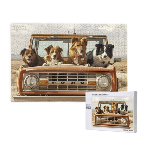 Wooden Puzzles for Adults, Dogs Road Trip Adventure Funny Wooden Jigsaw Puzzles 1000 Pieces for Beginner Adults and Kids, Halloween Christmas Day Thanksgiving Birthday Gift