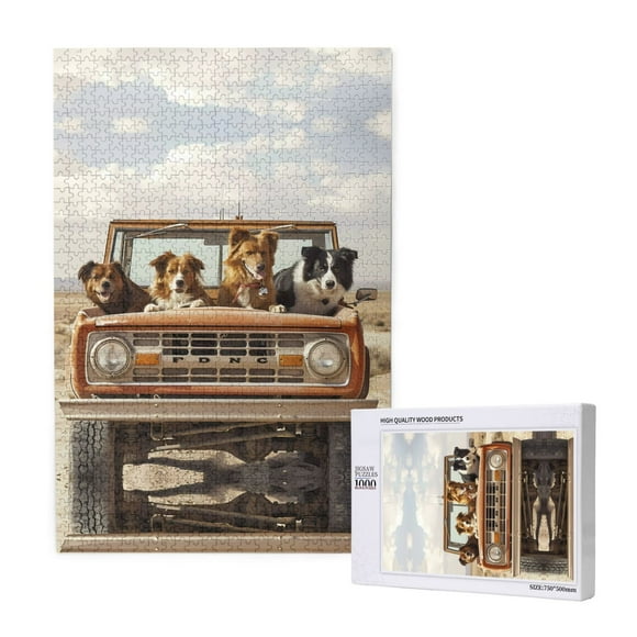 Wooden Puzzles for Adults, Dogs Road Trip Adventure Wooden Jigsaw Puzzles 1000 Pieces for Beginner Adults and Kids, Halloween Christmas Day Thanksgiving Birthday Gift