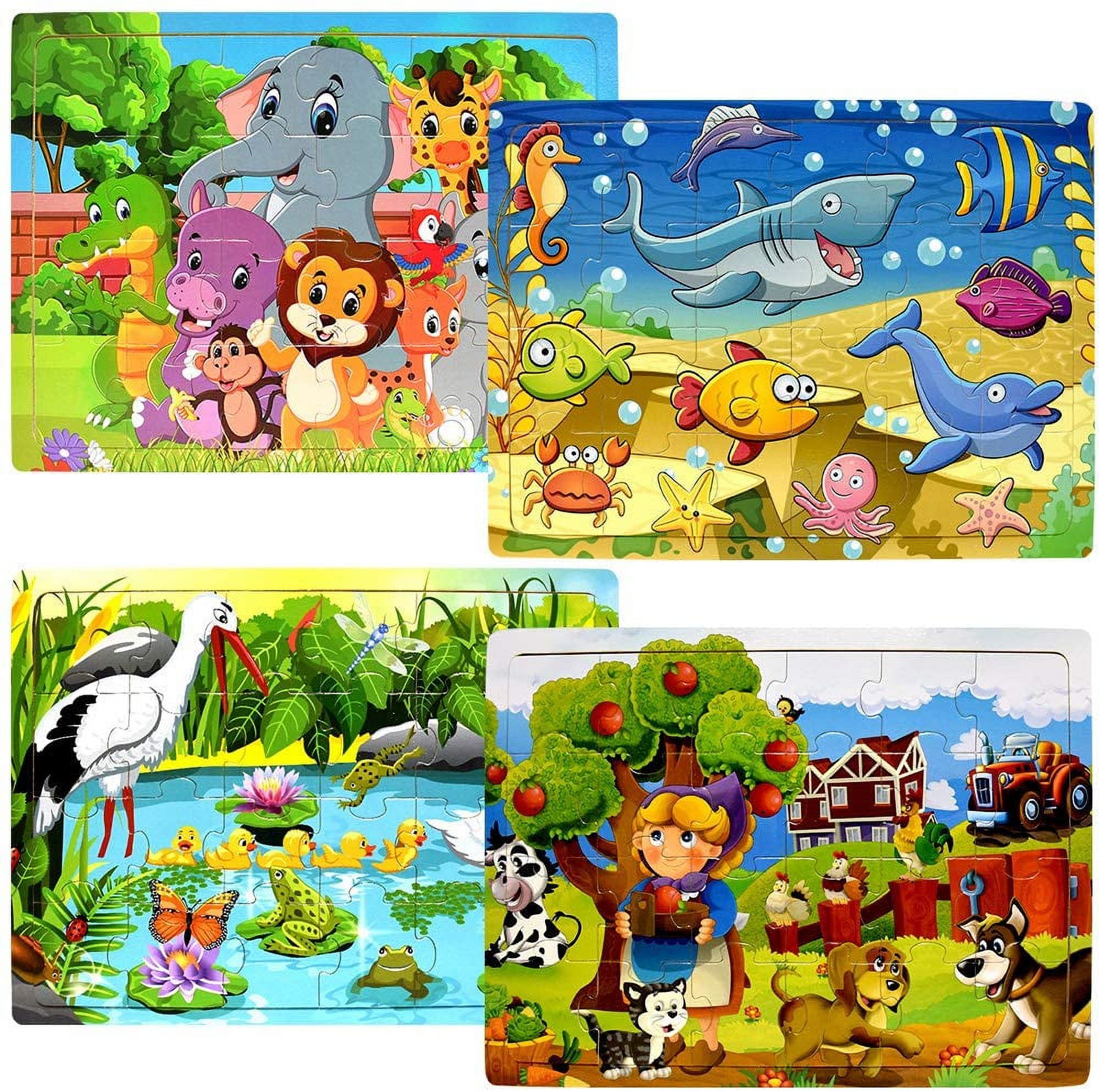 Wooden Puzzles for Kids Ages 2-5 - 24 Piece Puzzle for Toddlers Preschool Kids Jigsaw Puzzles - 4 Pack Vibrant Children Theme Learning Educational Puzzle Set for Kids 2 3 4 5 Year Old - image 1 of 7