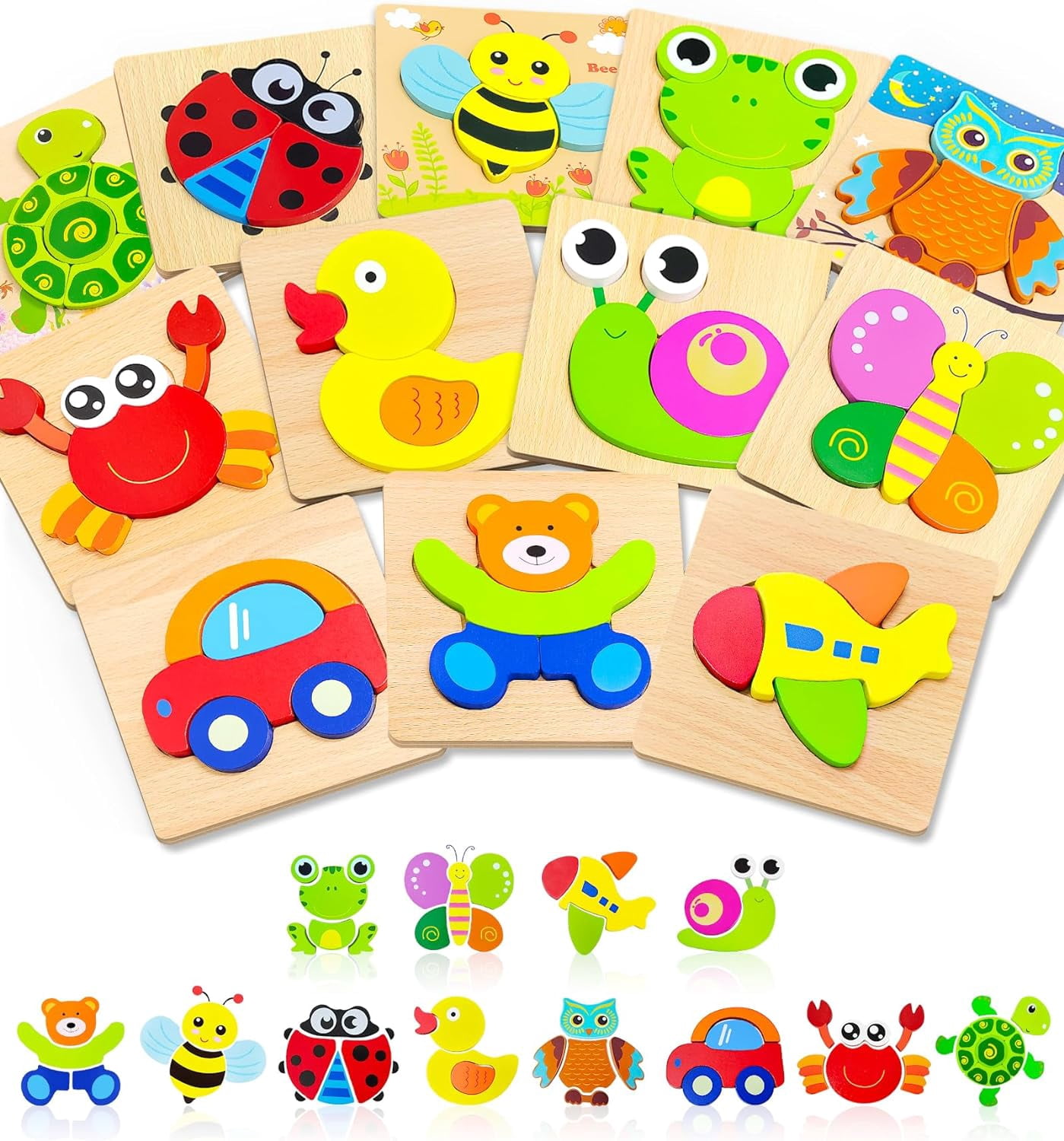 Wooden Puzzles Toddler Toys Gifts for 1 2 3 Year Old Boys Girls, 12 ...