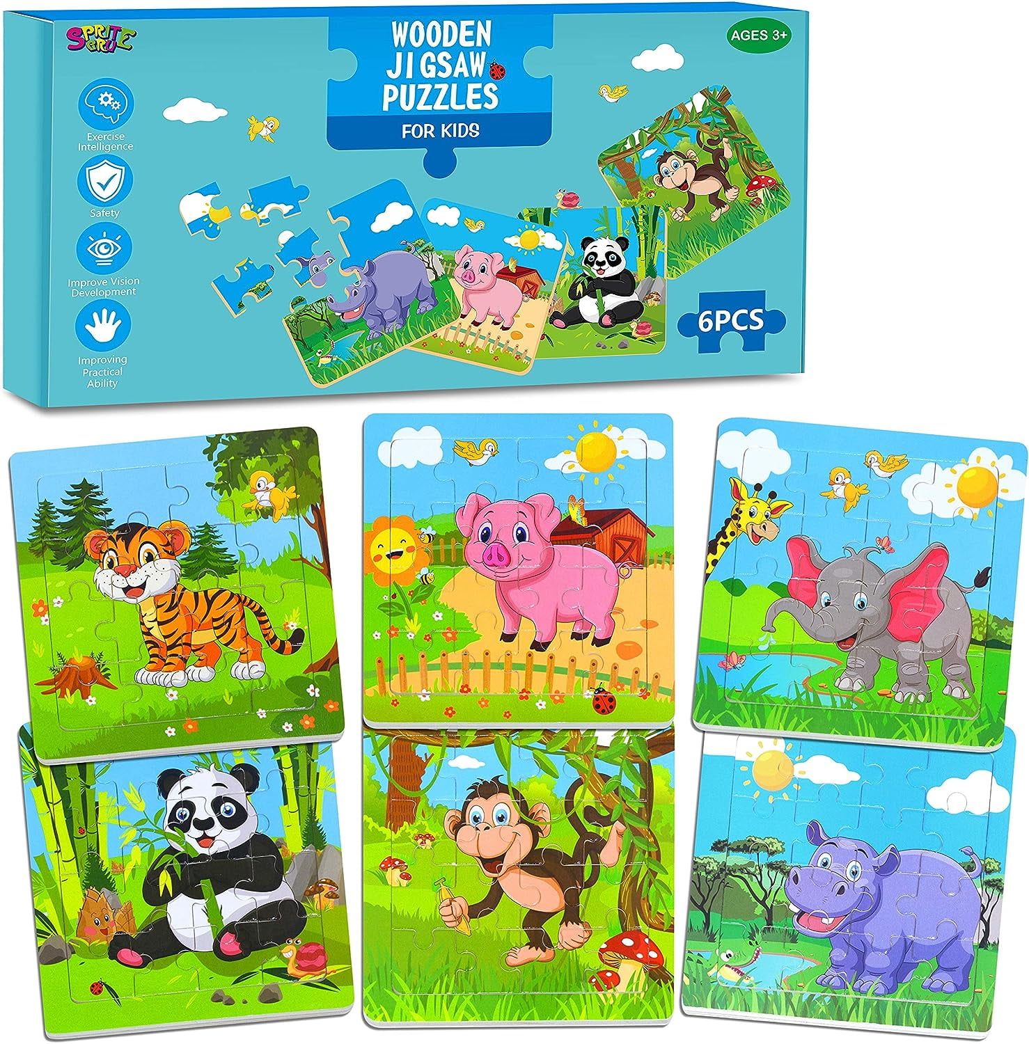 Wooden Jigsaw Puzzles Set for Kids Age 3-5 Year Old 33 Piece Animals