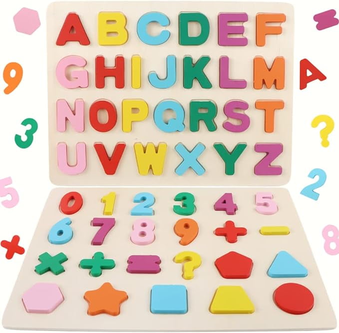 Wooden Puzzles For Toddlers, Wooden Alphabet Number Shape Abc Name 