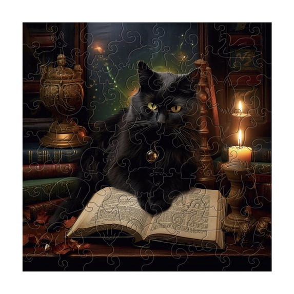 Wooden Puzzles,Unique Puzzles for Adults, Irregular Animal Shaped Wooden Jigsaw Puzzles, Creative Birthday Gift, Fun Family Game,Black Cat