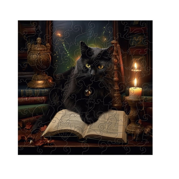 Wooden Puzzles,Unique Puzzles for Adults, Irregular Animal Shaped Wooden Jigsaw Puzzles, Creative Birthday Gift, Fun Family Game,Black Cat