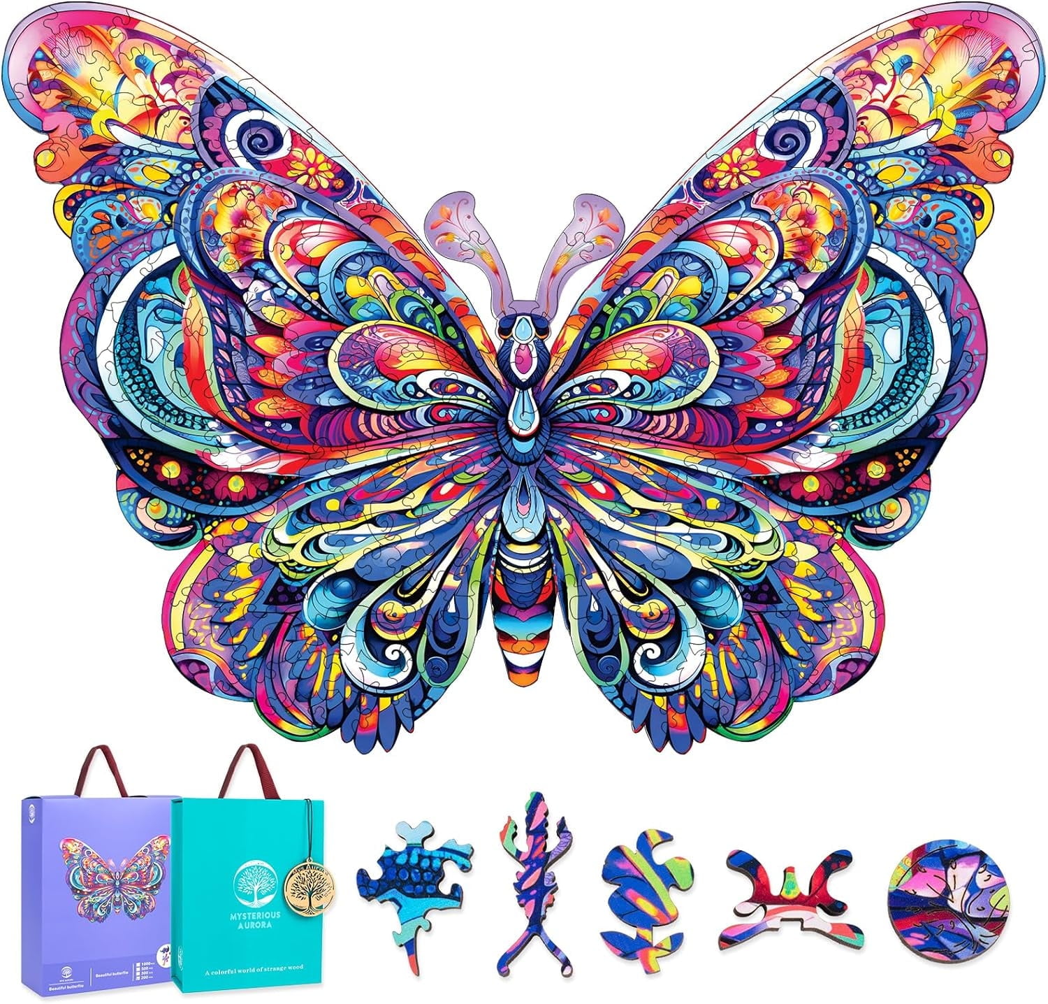 Wooden Puzzles for Adults Butterfly Jigsaw Puzzle 200Pcs Unique Shaped Puzzle Gifts for Adults Family Games