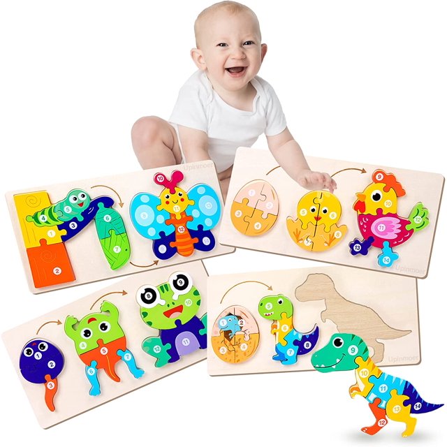 Wooden Puzzles for Kids, Wooden Jigsaw Animals Growth Puzzles for