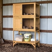 Wooden Quail Cage Indoor, 2-Tier Quail Coop with Pull-Out Trays, Ventilated Wire Mesh, Access Doors & Storage Shelf