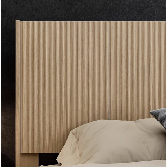 Wooden Queen Headboard Only, 64.4" Wall-Mounted Fluted Panel Wingback Headboard