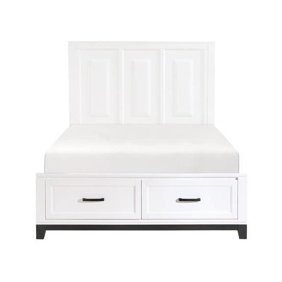 Wooden Queen Platform Bed With Storage, White For Bedroom Grace Rustic Finish