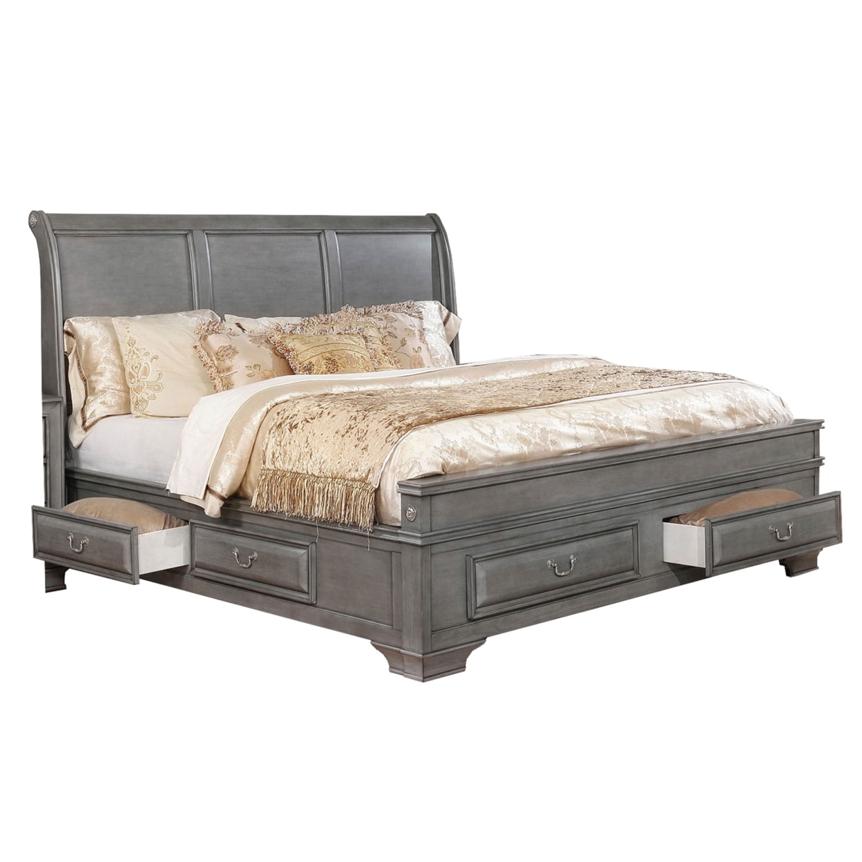 Wooden Queen Size Bed with Spacious Storage Drawers Gray - Saltoro Sherpi