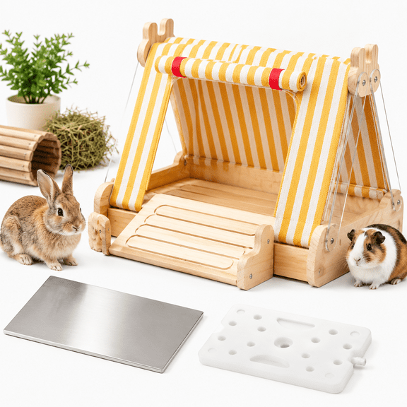 Wooden Rabbit Bed Guinea Pig With Aluminum Pad(yellow)
