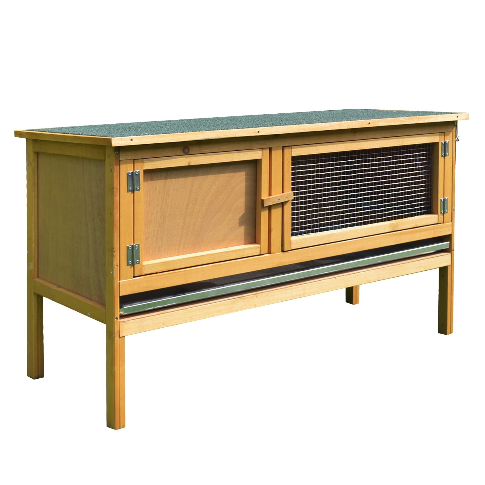 Wooden Rabbit Hutch Bunny Cage with Openable Waterproof Roof, No Leak Tray Sturdy Fir Wood Build for Indoor Outdoor