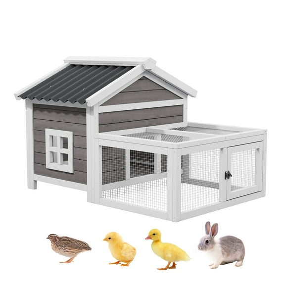 Wooden Rabbit Hutch Chicken Coop, Waterproof Outdoor Pet House with Run