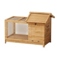 thumbnail image 1 of Wooden Rabbit Hutch Indoor and Outdoor, Large Rabbit Cage Chicken Coop Expandable, Weatherproof Bunny Cage with Anti-Chew Metal Frame Ramp for Backyard Small Animals Natural, 1 of 7