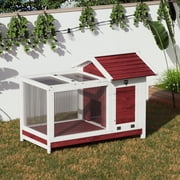 Wooden Rabbit Hutch for Indoor & Outdoor Use, Large Bunny Cage with Removable Tray, Anti-Chew Metal Ramp & All-Weather Asphalt Roof for Rabbits,Ducks,Chickens,Cats,Chicken