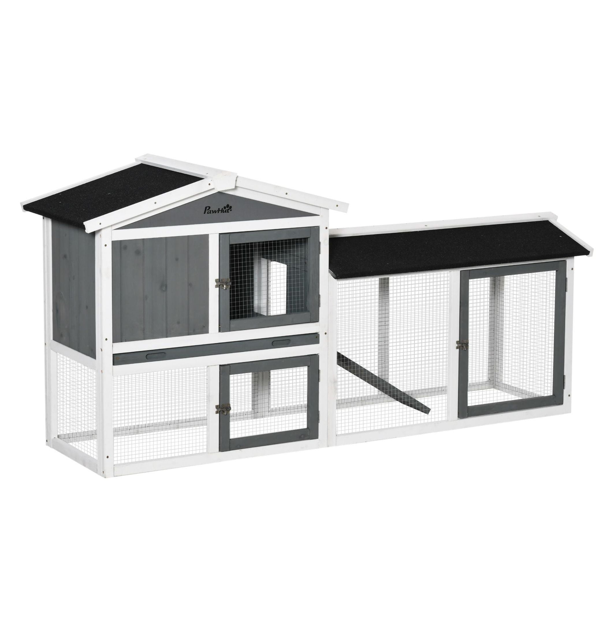 Large Rabbit Cage Wooden with Run Tray Ramp for Rabbits Guinea Pigs White