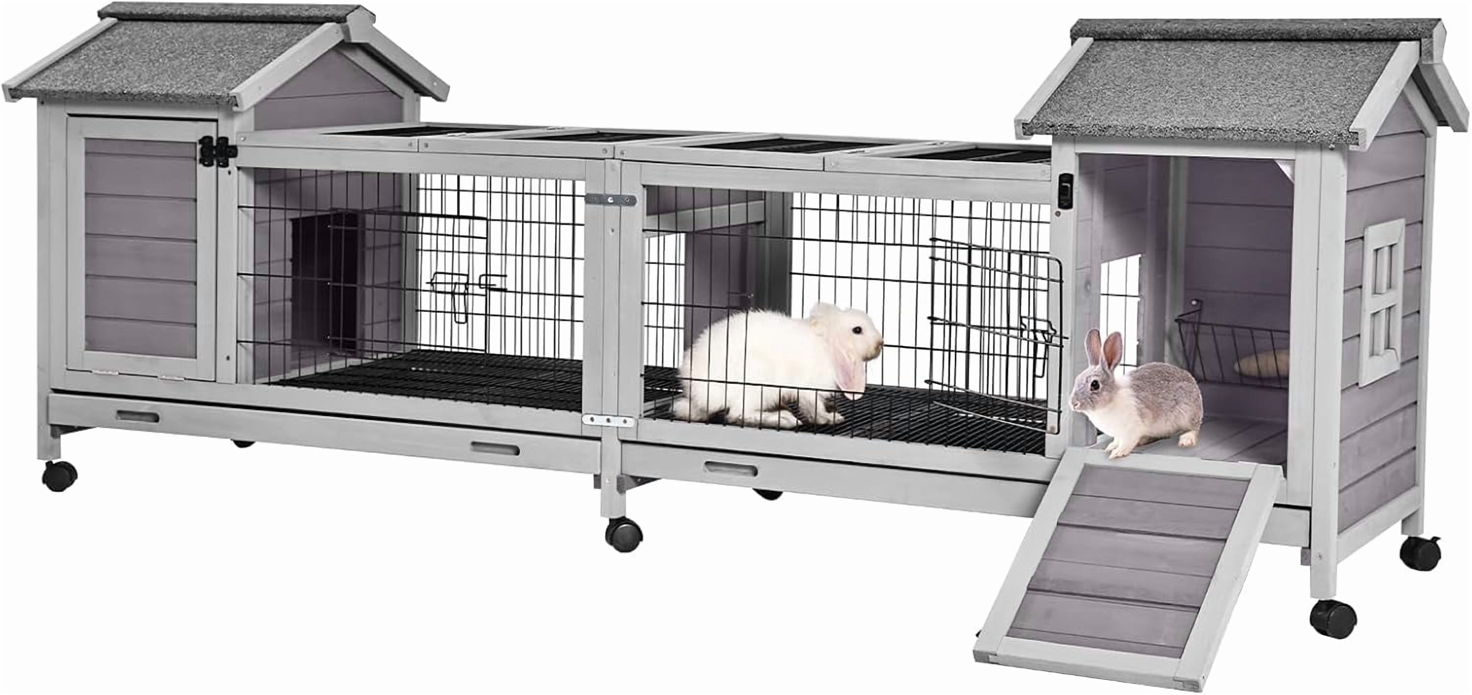 Aivituvin Rabbit Hutch Indoor Outdoor Bunny Cage Upgrade Large Space for Rabbit,Guinea Pig,Bunny and Other Small Animals,On Wheels Move Easily