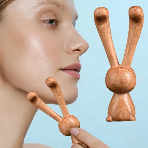 Wooden Rabbit Massage Tool Solid Wood Acupressure Massager Body Point Therapy Stick Head Meridian Relief Nasal Eye Ear Relaxation Reflexology Scraper Portable Self Care Home Office Gift