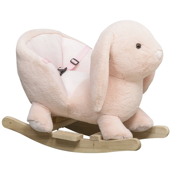 Wooden Rabbit Rocking Horse with Sound Effects, Plush Ride-On with Safety Features, Pink