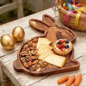 Wooden Rabbit Shaped Serving Tray 11x10 Inch Cheese Board Fruit Nut Platter