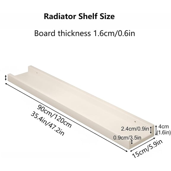 Wooden Radiator Shelf Maximize Space, 47in Wall Mounted Floating Cover Heat Resistant Dust Proof Anti Warping Over Radiator Shelf for Office Living Bedroom Hallway