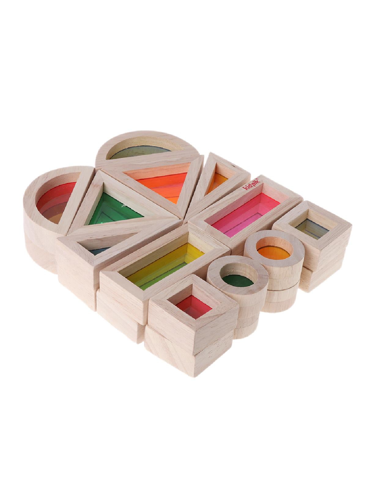 Wooden Rainbow Acrylic Building Toy Stacking Block Developmental ...