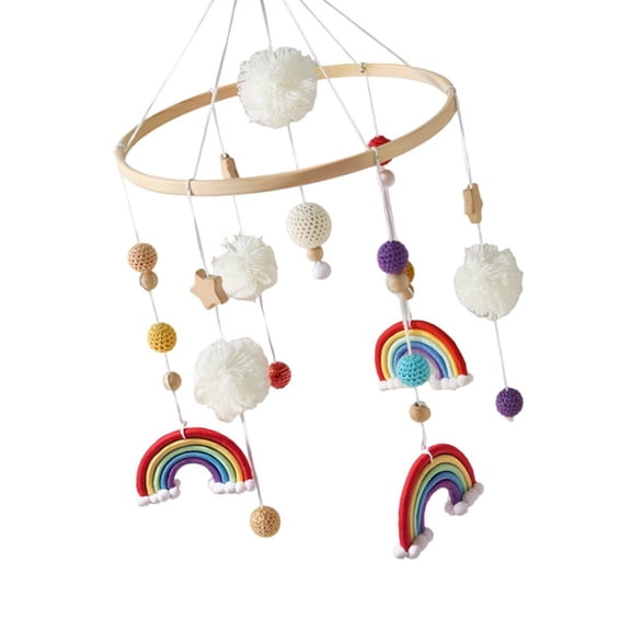 Wooden Rainbow Star Pendant Crib Mobile Easy Assembly Cotton String Nordic Nursery Decoration Safe Infant Teether Toy