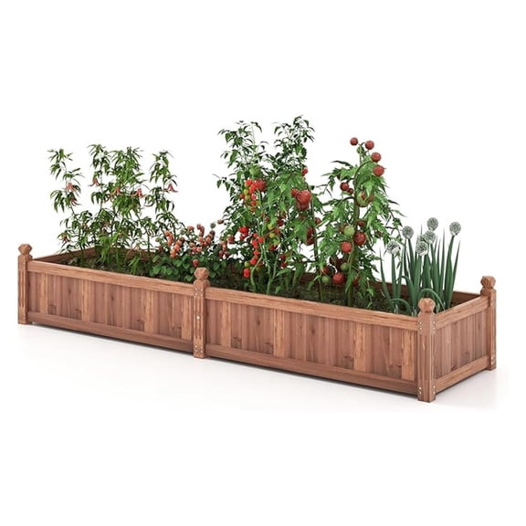 Wooden Raised Garden Bed, 91"L x 24"W x 16"H Outdoor Rectangular Planter Box with Liner & 4-Corner Drainage Holes, Planter Container for Garden Patio, Raised Bed for Veggies Fruit Flower