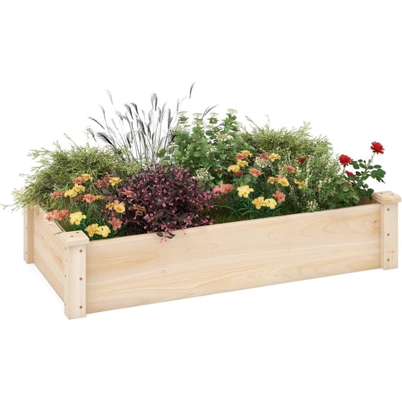 Wooden Raised Garden Bed, Rectangular Planter Box for Vegetables, Fruits, Flowers, Herbs, 48" Lx24 Wx10 H Outdoor Elevated Planting Bed for Garden, Backyard, Lawn, Patio