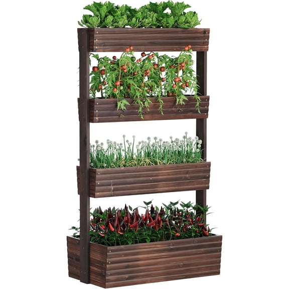 Wooden Raised Garden Bed Vertical Planter Box, Freestanding Plant Stand for Indoor Outdoor Plants, Herbs, Flowers, Vegetables, Gardening (Carbonized, 4-Tier29.9 x 17.9 x 55in)