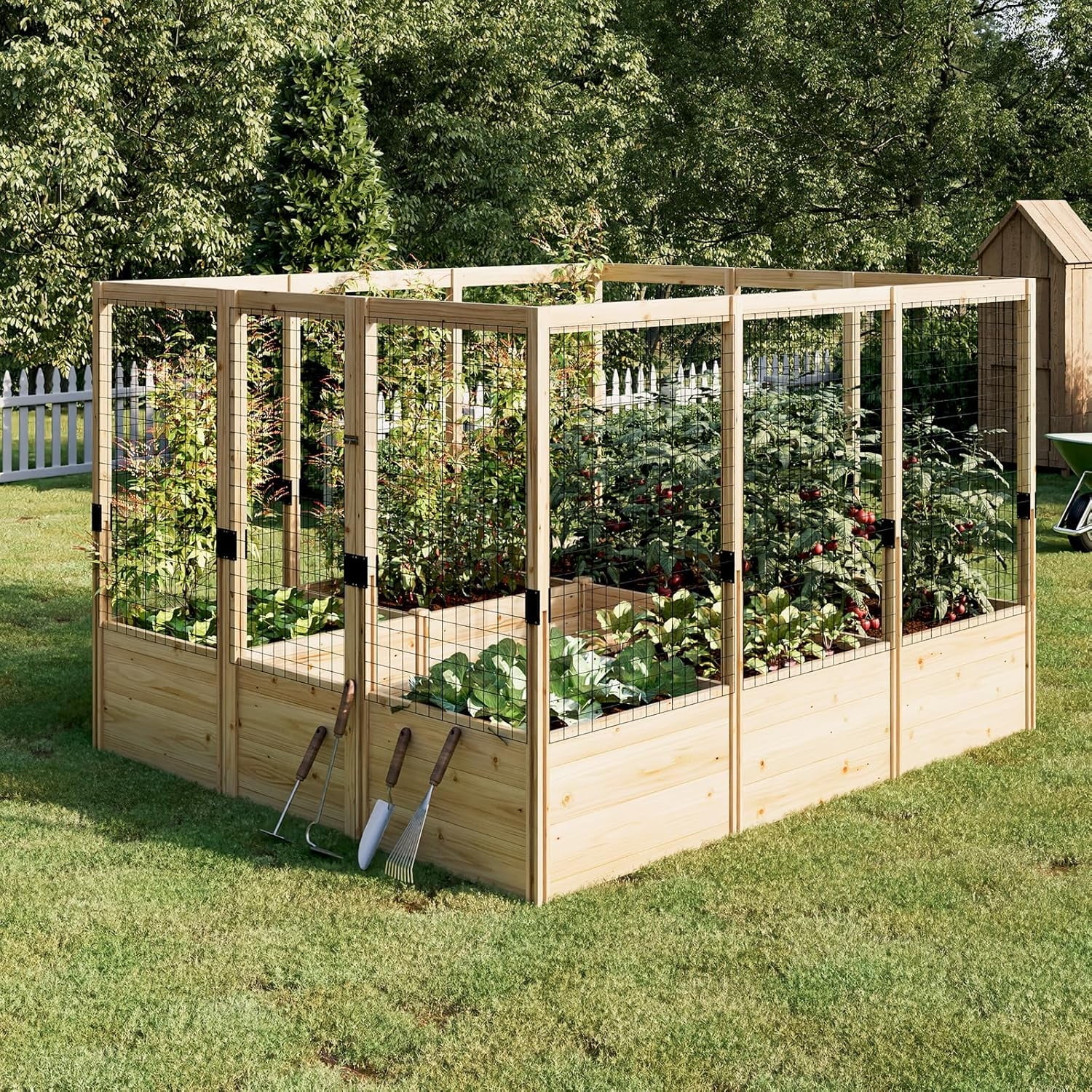 Walmart Deal of Jocisland Wooden Raised Garden Bed for Outdoor, Deep Large Planter Box with Netting for Gardening, Vegetables, Herbs（8×9×6 ft）