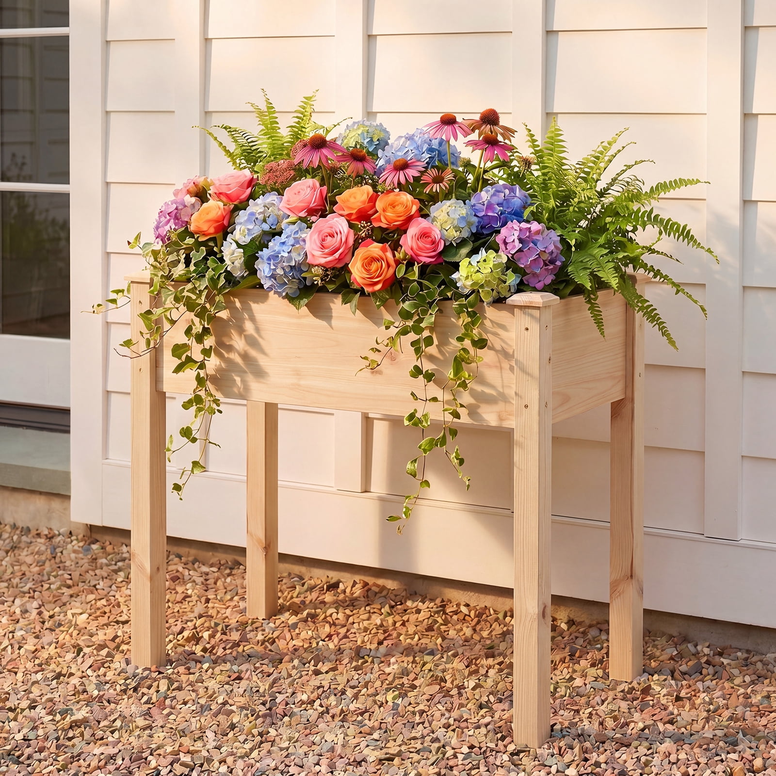 Wooden Raised Garden Bed with Legs, 34"L X 18"W X 30"H, Elevated Reinforced Large Planter Box for Vegetable Flower Herb Outdoors