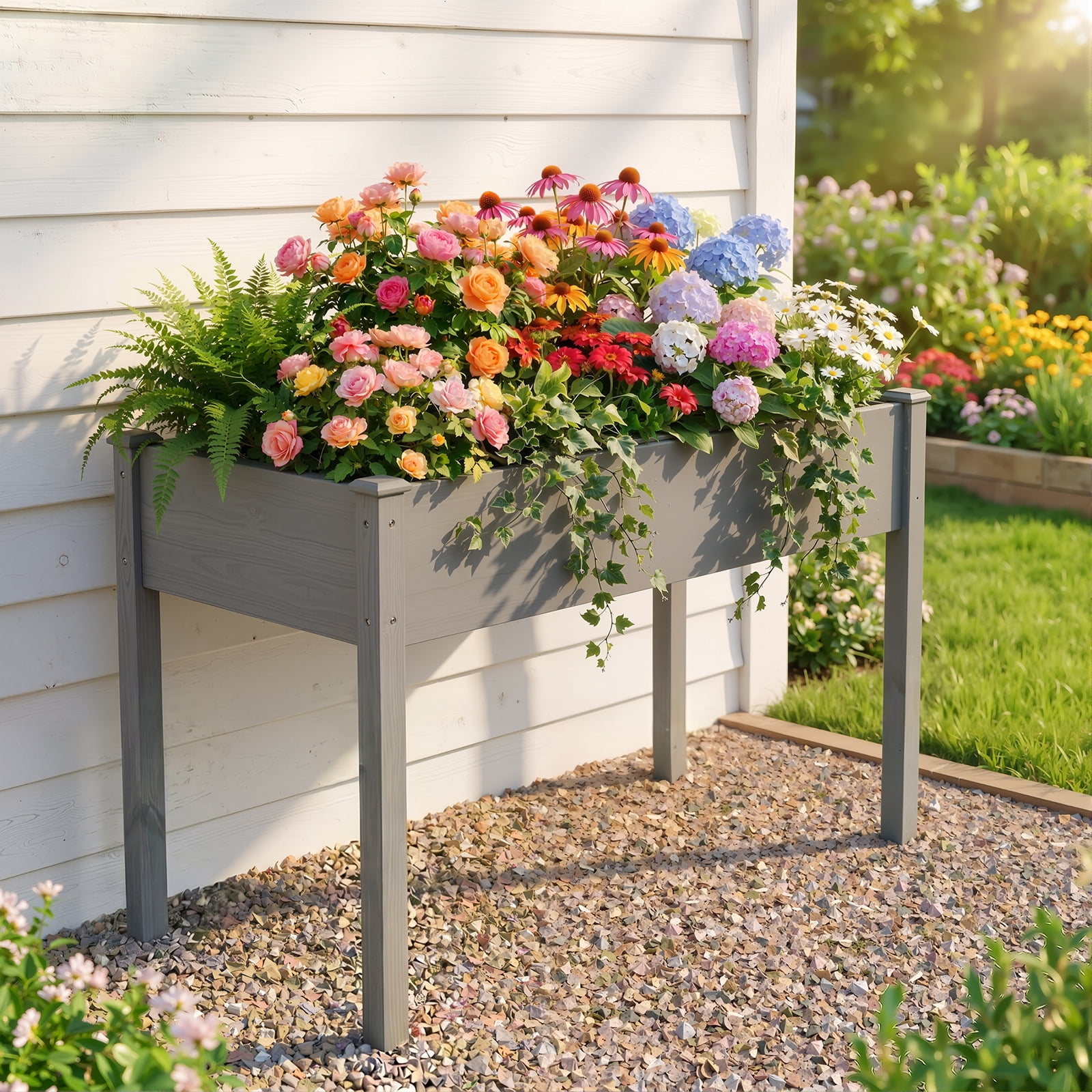 Wooden Raised Garden Bed with Legs, 48"L X 24"W X 30"H, Elevated Reinforced Large Planter Box for Vegetable Flower Herb Outdoors
