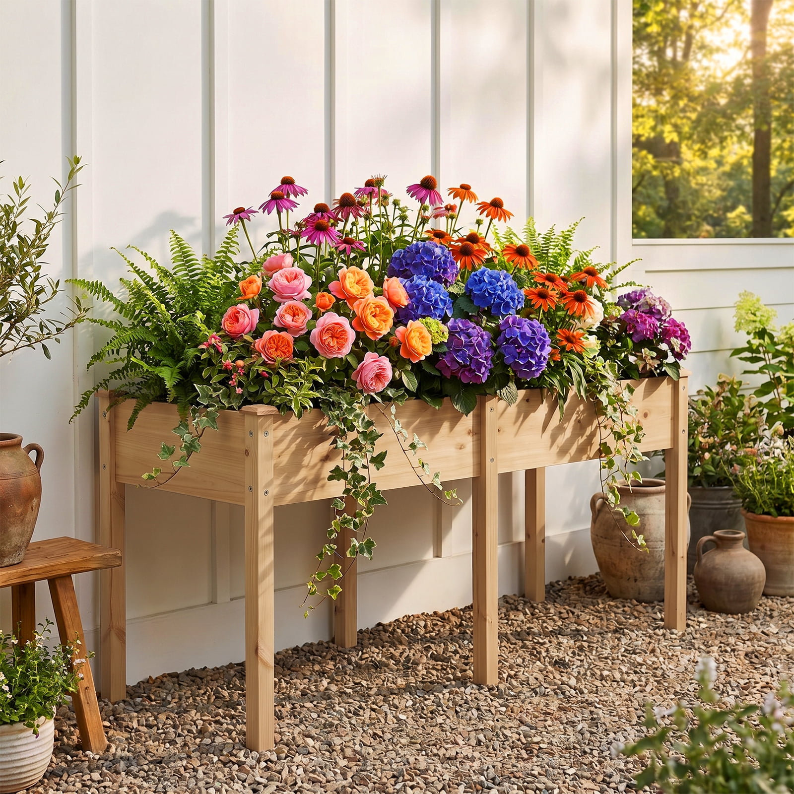 Wooden Raised Garden Bed with Legs, 72"L X 23"W X 30"H, Elevated Reinforced Large Planter Box for Vegetable Flower Herb Outdoors