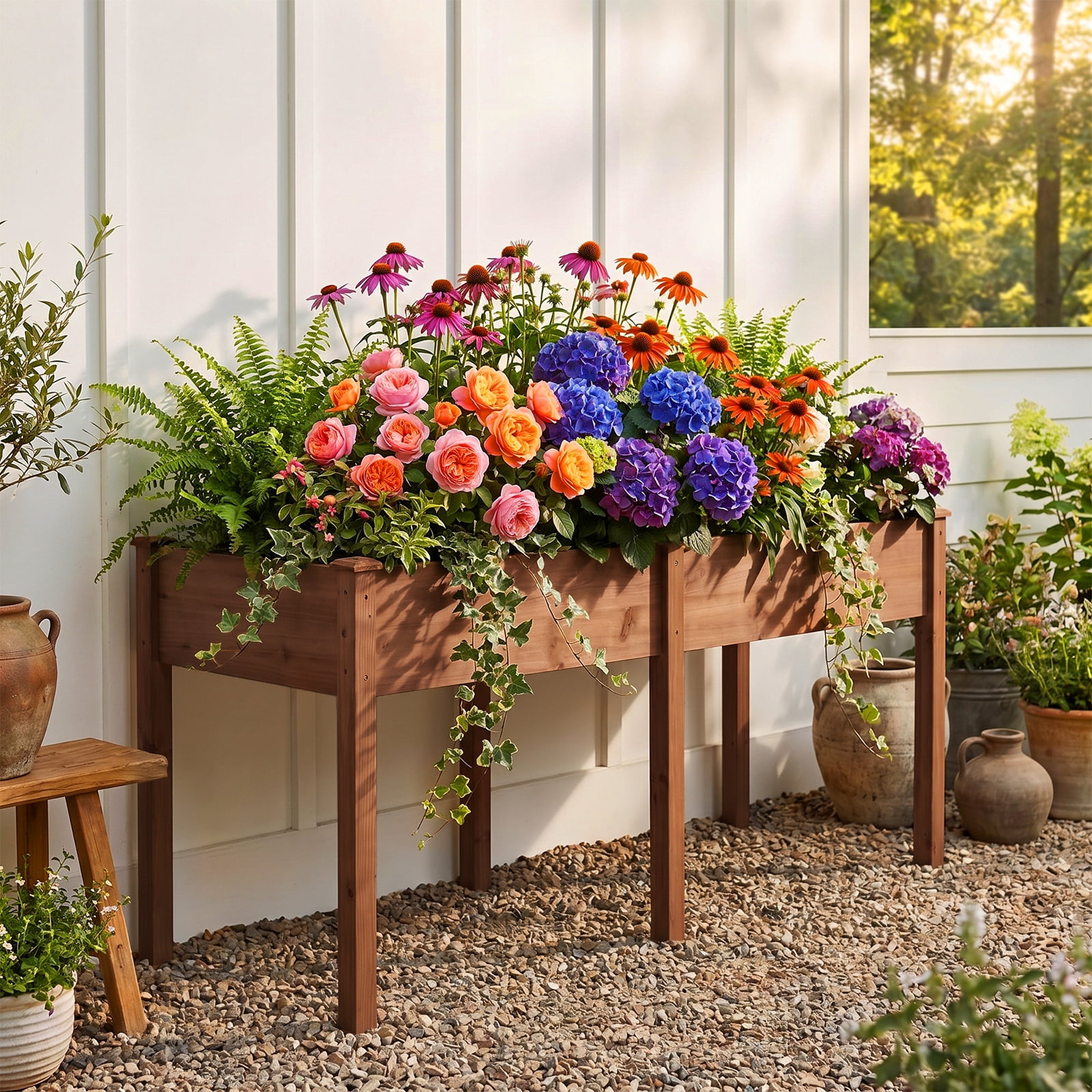 Wooden Raised Garden Bed with Legs, 72"L X 23"W X 30"H, Elevated Reinforced Large Planter Box for Vegetable Flower Herb Outdoors