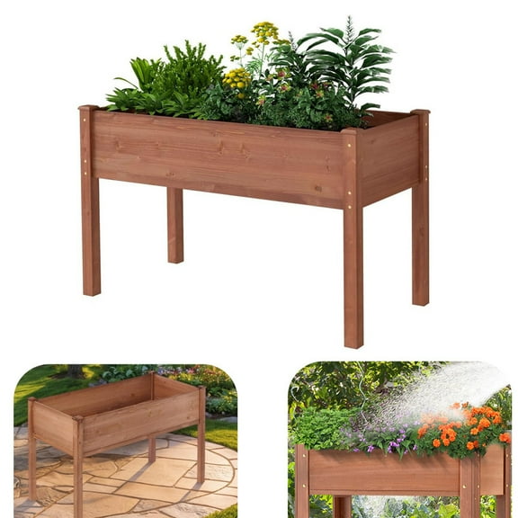 Wooden Raised Garden Bed with legs, Outdoor Standing planter box for Vegetables, Flowers, Grass, Stand up garden planter box(Coffee,48*24*30in)