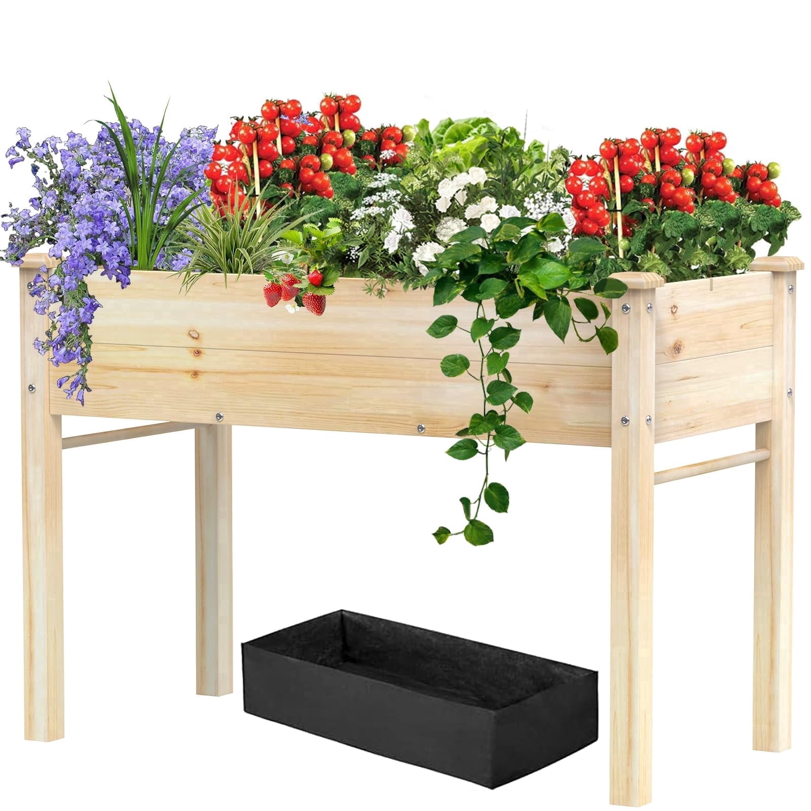 Yacona 48" x 24" x 31" Wooden Planter Box, Outdoor Raised Garden Bed with Legs, for Herbs Flowers Vegetables