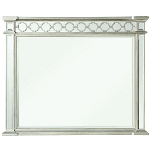 Wooden Raised Geometric Pattern Frame Mirror with Beveled Edges Silver - Saltoro Sherpi